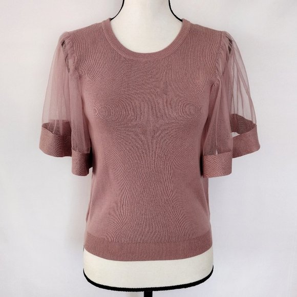 Salo La Fille Mauve Flutter Sleeve Fitted Knit Blouse - Picture 1 of 10